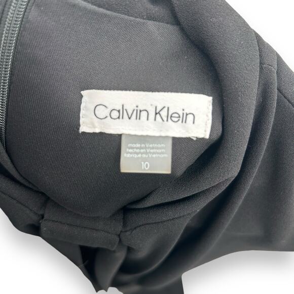 Calvin Klein Black Stretch jumpsuit Tie Neck Pockets Size 10 Wide Leg EUC - Picture 11 of 11